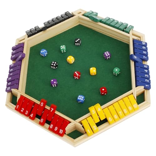 XWMSCLAK Holz-Tischbrettspiel for 1 bis 6 Spieler, Holz-Würfelspiel „Shut The Box“ mit 12 Würfeln for Kinder, Erwachsene, Familien, Heimpartys von XWMSCLAK