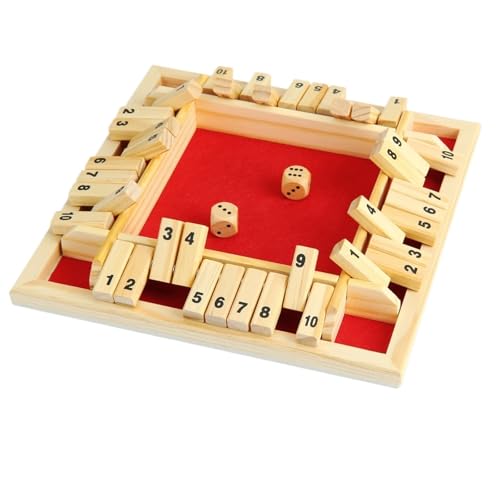 XWMSCLAK Shut The Box 4-seitiges Holzbrett-Strategiespiel for Lernen von Zahlen for 2–4 Spieler, klassisches Tischwürfelspiel for Kinder von XWMSCLAK