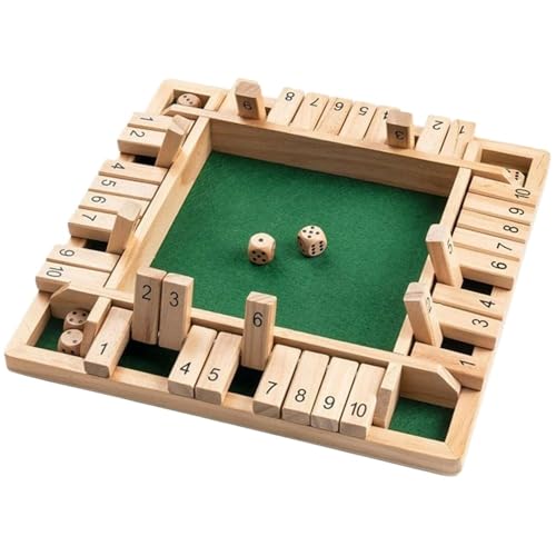 XWMSCLAK Shut The Box Würfelbrettspiel, Holzklappen und Würfelspiel, 4 Spieler, Pub, Bar, Partyzubehör, Familienunterhaltung for Kinder und Erwachsene(Style 1-Green) von XWMSCLAK