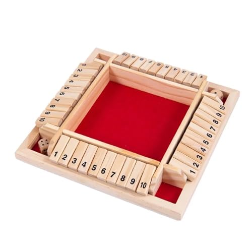 XWMSCLAK Shut The Box Würfelspiel, klassisches 4-seitiges Holzbrettspiel, Flip 10 Zahlen, Klassische Tabletop-Party-Unterhaltungsspiele(Red) von XWMSCLAK