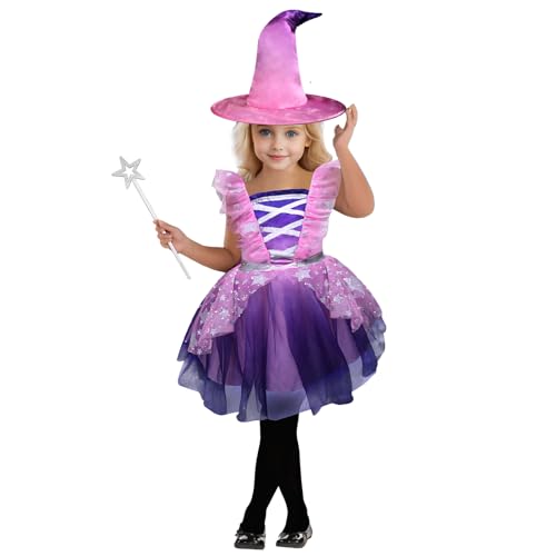 XXLOG Hexenkostüm für Mädchen, Prinzessinnenkleid mit Hut und Zauberstab, Party, Halloween-Kostüme für Kinder, Größe M von XXLOG