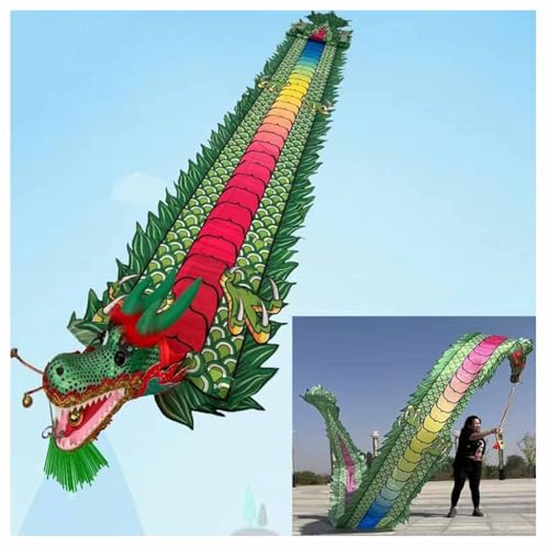 XYUERU Drachenband mit Kopf, Park-Übungstanz, Flinging Wu Long Streamer for chinesische Drachen im Freien, Outdoor Flinging Fitness Dragon Dance 3D-Drachenband-Streamer(Green,10m) von XYUERU