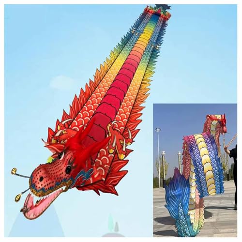 XYUERU Drachenband mit Kopf, Park-Übungstanz, Flinging Wu Long Streamer for chinesische Drachen im Freien, Outdoor Flinging Fitness Dragon Dance 3D-Drachenband-Streamer(Multi-Colored,10m) von XYUERU