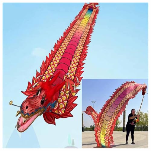 XYUERU Drachenband mit Kopf, Park-Übungstanz, Flinging Wu Long Streamer for chinesische Drachen im Freien, Outdoor Flinging Fitness Dragon Dance 3D-Drachenband-Streamer(Red,10m) von XYUERU