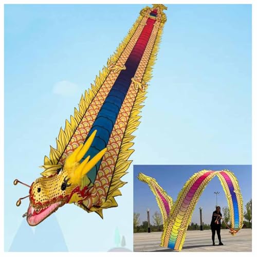 XYUERU Drachenband mit Kopf, Park-Übungstanz, Flinging Wu Long Streamer for chinesische Drachen im Freien, Outdoor Flinging Fitness Dragon Dance 3D-Drachenband-Streamer(Yellow,12m) von XYUERU