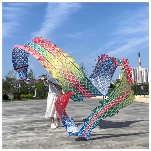 XYUERU Regenbogen-Drachen-Tanzband, 3D-Drachenband-Streamer, Outdoor-Flinging-Fitness-Drachen-Flowy-Spielzeug, seidenartiges Drachenband-Streamer-Set for den Außenbereich(10m) von XYUERU