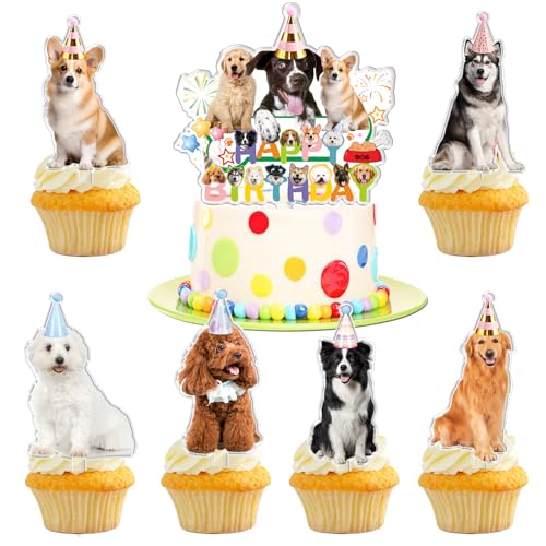 7 Pcs Hund Tortendeko,Hunde Kuchen Deko,Hunde Geburtstag Cupcake Topper,Haustier Deko Kindergeburtstag,Hund Thema Kuchen Dekoration Cupcake Topper für Kinder Geburtstag,Hunde Party von XYWOQS