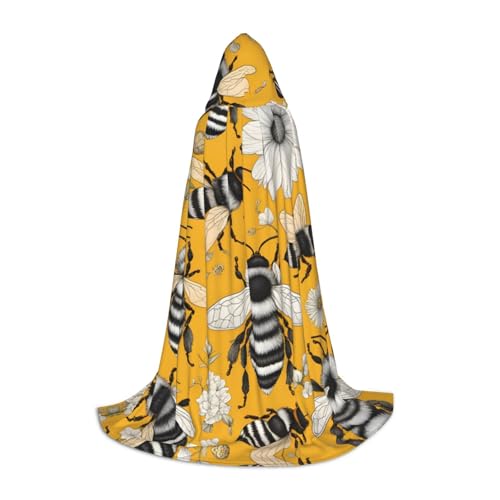 XZDAL Cartoon Bee Printed Hooded Cape M for Teens Cosplay Role-Play Festival Maskerade and Theme Party Costume von XZDAL