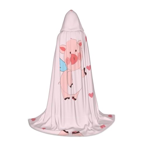 XZDAL Cartoon Flying Pig Printed Hooded Cape L for Teens - Cosplay, Role-Play, Festival, Maskerade, and Theme Party Costume von XZDAL