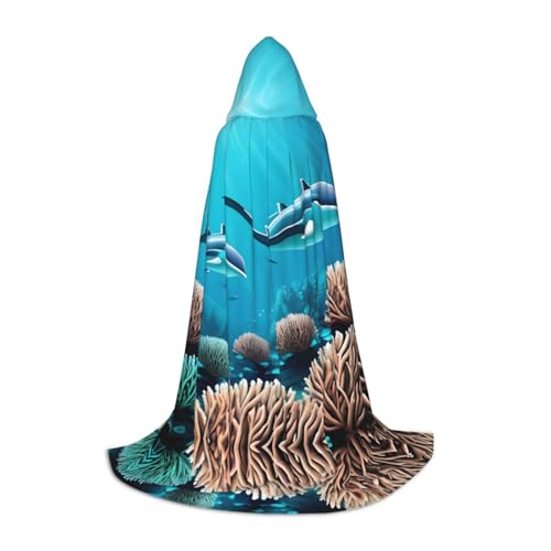 XZDAL Deep Sea Whales Printed Hooded Cape L for Teens Cosplay Role-Play Festival Maskerade and Theme Party Costume von XZDAL