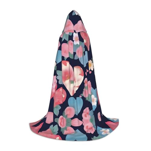 XZDAL Floral Hearts Printed Hooded Cape L for Teens Cosplay Role-Play Festival Maskerade and Theme Party Costume von XZDAL