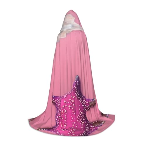 XZDAL Pink Sand Beach Printed Hooded Cape S for Teens Cosplay Role-Play Festival Maskerade and Theme Party Costume von XZDAL