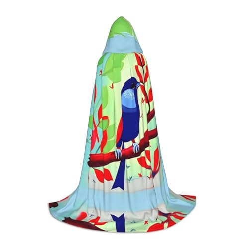 XZDAL Red Leaf Bird Printed Hooded Cape S for Teens Cosplay Role-Play Festival Maskerade and Theme Party Costume von XZDAL