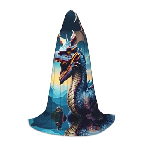 XZDAL Roaring Dragon Printed Hooded Cape L for Teens Cosplay Role-Play Festival Maskerade and Theme Party Costume von XZDAL