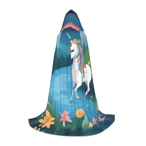 XZDAL Running Unicorns Printed Hooded Cape S for Teens - Cosplay, Role-Play, Festival, Maskerade, and Theme Party Costume von XZDAL