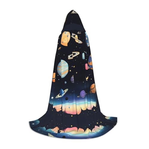 XZDAL Saturn Jupiter Earth Printed Hooded Cape S for Teens Cosplay Role-Play Festival Maskerade and Theme Party Costume von XZDAL