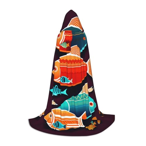 XZDAL There is another fish in the fish Printed Hooded Cape L for Teenagers - Cosplay, Role-Play, Festival, Maskerade, and Theme Party Costume von XZDAL