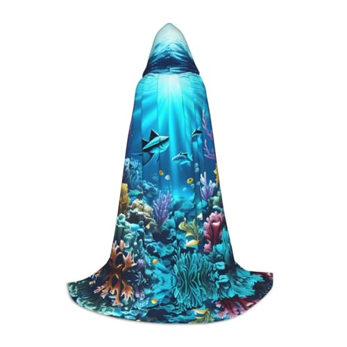 XZDAL U-Boot Coral Rays Printed Hooded Cape L for Teens Cosplay Role-Play Festival Maskerade and Theme Party Costume von XZDAL