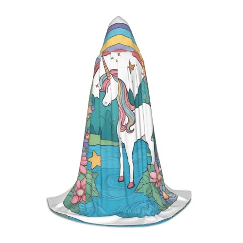 XZDAL Unicorns by the River Printed Hooded Cape S for Teens - Cosplay, Role-Play, Festival, Maskerade, and Theme Party Costume von XZDAL