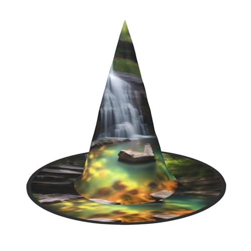 XZDAL Wasserfall Views Faltbarer Hexenhut für Festivals, Rollenspiele und Halloween-Partys – platzsparendes Design von XZDAL