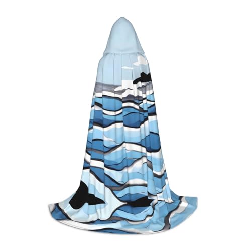 XZDAL Waves lapping at the rocks Printed Hooded Cape L for Teens - Cosplay, Role-Play, Festival, Maskerade, and Theme Party Costume von XZDAL