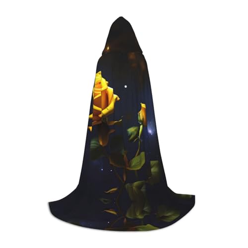 XZDAL Yellow Roses Starry Night Printed Hooded Cape M for Teens Cosplay Role-Play Festival Maskerade and Theme Party Costume von XZDAL