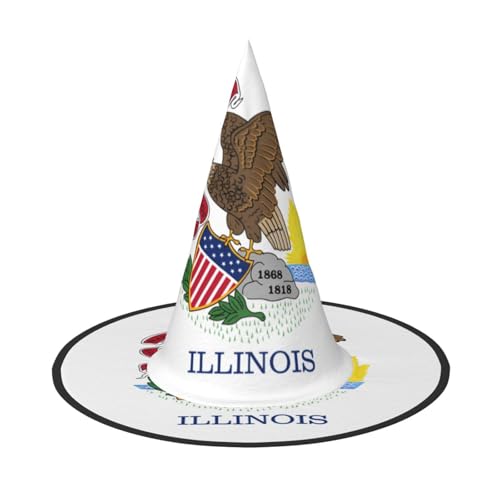 XZDCAL Illinois State Flag Zusammenklappbarer Hexenhut für Halloween-Kostüm, faltbar, leicht und tragbar von XZDCAL