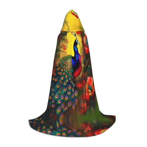 XZDCAL Peacock Flowers Teen Hooded Cloak Cape for Cosplay, Festivals and Costume Parties, Long, Comfortable von XZDCAL