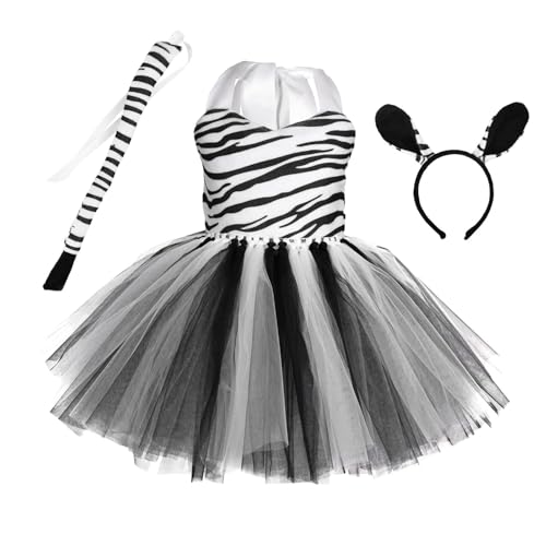 Tierkostüm für Kinder, Tierzebra-Cosplay-Kostüm | Ärmelloses Cosplay-Kostüm mit passendem Haarband - Mädchenkostüme mit Zebra-Tiermuster für Mottopartys, passend für Kinder von 1 bis 12 Jahren von Xasbseulk