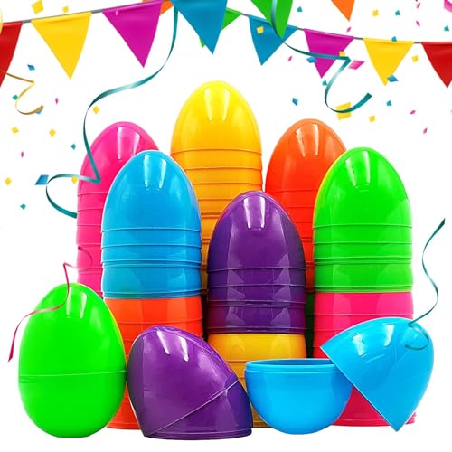 Xasbseulk Leere Ostereier - 50 Bedruckte Ostereier | großen Plastikeier für Ostern | Bunte, leuchtende Kunsteier | Osterschalenspielzeug für Osterparty, Geschenke, Ostereiersuche von Xasbseulk