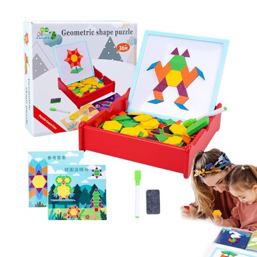 Xasbseulk Magnetische Musterblöcke, Tangram-Spielzeug, geometrische Formen, Blöcke, Musterblöcke, Tangram-Puzzles für Kinder ab 3 Jahren, frühes Lernspielzeug von Xasbseulk