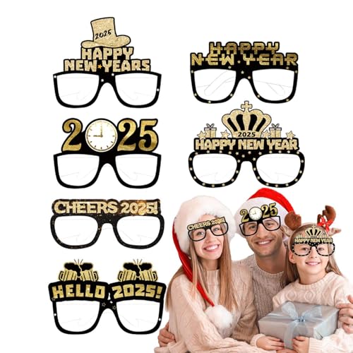 Xasbseulk Neujahrsbrille – 2025 Neujahrsbrille, ausgefallene Neujahrsparty-Brille, Set mit 6 Neujahrs-Foto-Requisiten, L-Brillen, Feier, Partygeschenk, 3D-Neujahrsbrille für Neujahrsfeier von Xasbseulk