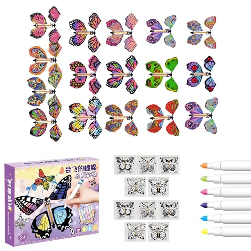 Xatteua Bemaltes Bastelkarten-Set,Fliegender Schmetterling Schmetterlings-Bastelset,Handgefertigtes Schmetterlingsspielzeug zum Aufziehen, Schmetterling | Magische Fee, Fliegender Schmetterling, von Xatteua