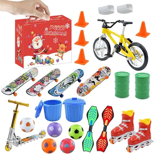 Xatteua Min i Finger Skateboard Adventskalender 2024 | 24 Tage Finger Skateboards Überraschungen Weihnachts-Countdown-Kalender | Mini-Finger-Scooter-Skateboards, Fahrrad und Fußball-Spielzeugset von Xatteua