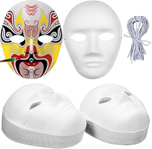 36 Stück Papiermasken zum Basteln, Pappmaché-Masken, weiße Vollgesichts-Party-Masken, bemalbare Kunst, Cosplay-Masken für Partys (2 Größen) von Xaztr