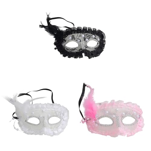 Xbemkste 3 Stück Venezianische Maske Spitzenmaske Spitze Augenmaske Maskerade Maske für Abendkleid Tanz Ball Party Venezianische Maskerade Kostüm (A - 3 Stück) von Xbemkste