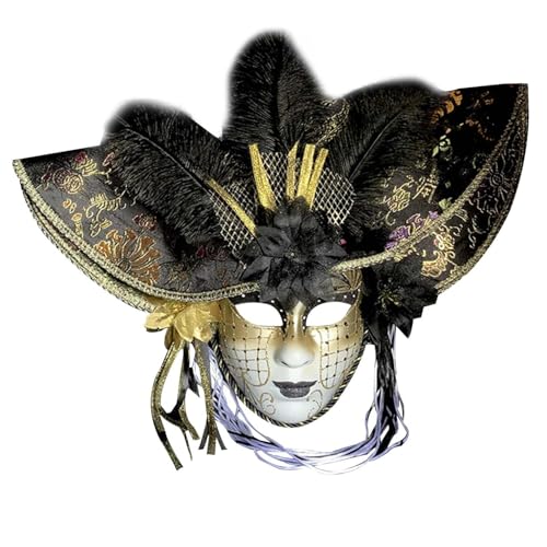 Xbemkste Venezianische Maske mit Hutkrempe Federn Blume Damen Maskerade Maske Federmaske Frauen Mardi Gras Maske Karneval Masken Halloween Ball Party Festival Kostüme (A) von Xbemkste