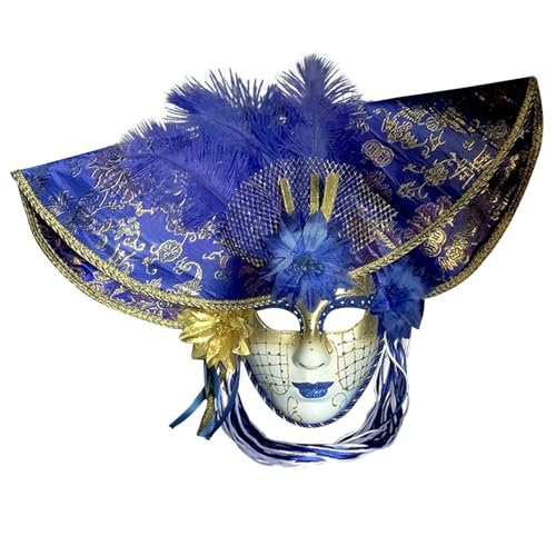 Xbemkste Venezianische Maske mit Hutkrempe Federn Blume Damen Maskerade Maske Federmaske Frauen Mardi Gras Maske Karneval Masken Halloween Ball Party Festival Kostüme (B) von Xbemkste