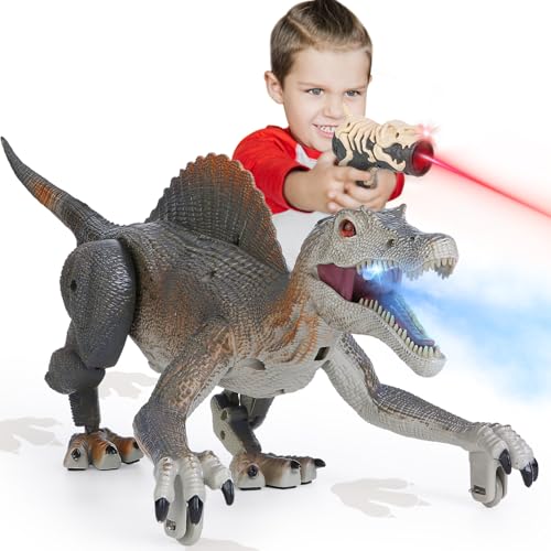 Xbesttoy Ferngesteuertes Dinosaurier Spielzeug, Infrarotstrahl & RC Dino Spinosaurus, Sprühen, LED Leuchten, Gehen und Brüllen, Geschenke für Kinder Jungen Mädchen ab 3 Jahre von Xbesttoy