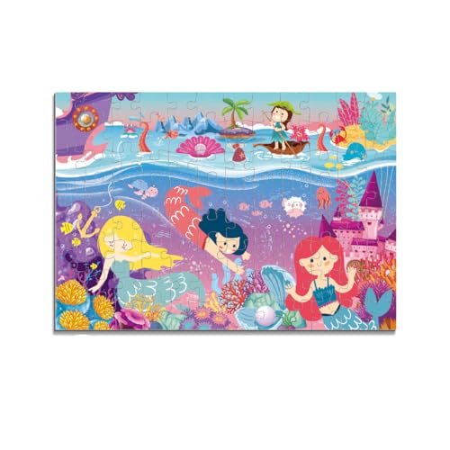 Xchivalrous Meerjungfrau-Puzzle,96-teiliges Bodenpuzzle für Kinder,Meerjungfrau Welt Puzzle,Puzzles für Kinder von 3-8 Jahren,Puzzle Größe Länge:60cm Breite:42cm,Geschenk für Kinder über 3 Jahre alt von Xchivalrous