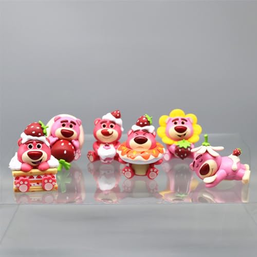 Xchivalrous Strawberry Bear Playset-6pcs Mini Bär Figuren-Pink Mädchen Herz Spielzeug-Auto Dekoration Dekoration-Erdbeere Bär Kuchen Dekoration-Größe 5,5-8CM von Xchivalrous