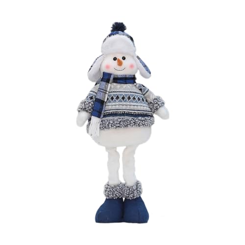 Xchon Blauer Weihnachts-Schneemann mit warmer Mütze und Schal, Plüschstoff, Teleskop-Schneemann, Stehfigur von Xchon