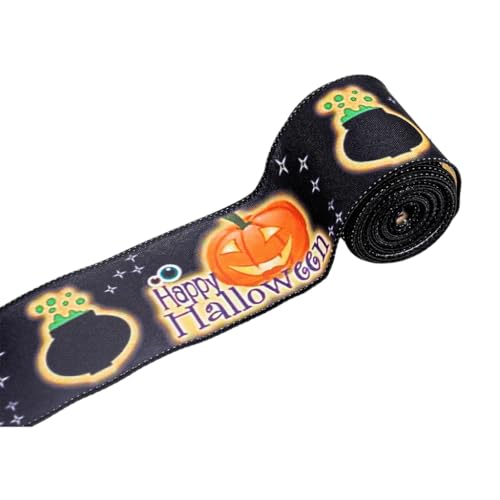 Xchon Halloween-Dekoration, breites Band mit Drahtrand, Verpackungsband, Kranz, Band zum Basteln, 4,5 m Rolle, Festival-Requisiten von Xchon