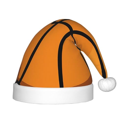 Xdcywbzdbc Basketball-Druck, Weihnachtsmannmütze, Kinder, Weihnachtsmannmütze, gehobener Weihnachtsmannmütze, Plüsch, Weihnachtsmannmütze, Samt-Oberteil mit künstlichem Wollball, Feier, Partyzubehör von Xdcywbzdbc