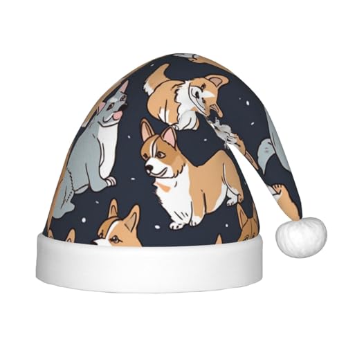 Xdcywbzdbc Corgi Muster Weihnachtsmannmütze Kinder Weihnachtsmannmütze gehobene Weihnachtsmannmütze Plüsch Weihnachtsmannmütze Samt Top mit künstlichem Wollball Feier Party Supplies von Xdcywbzdbc