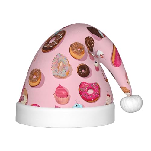 Xdcywbzdbc Cupcakes Donuts Muffins Zucker Weihnachtsmannmütze Kinder Weihnachtsmannmütze gehobene Weihnachtsmannmütze Plüsch Weihnachtsmannmütze Samt Top mit künstlichem Wollball Feier Party Supplies von Xdcywbzdbc