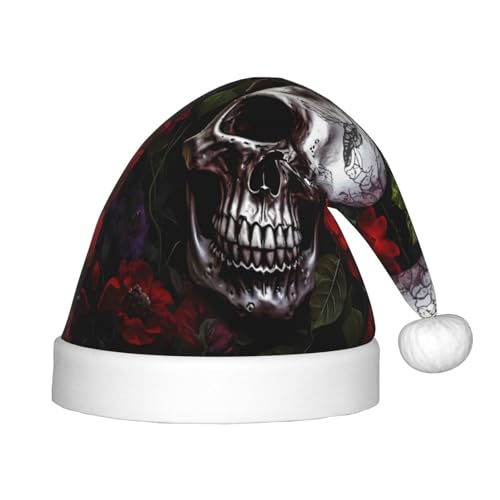 Xdcywbzdbc Halloween-Totenkopf-Weihnachtsmann-Mütze, Kinder-Weihnachtsmannmütze, gehobener Weihnachtsmann-Mütze, Plüsch-Weihnachtsmannmütze, Samt-Oberteil mit künstlichem Wollball, Feier, Partyzubehör von Xdcywbzdbc