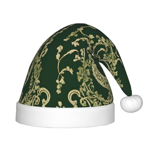 Xdcywbzdbc Hunter Green Floral Petals Pattern Santa Claus Hat Kids Santa Claus Hat Upscale Santa Claus Hat Plush Santa Claus Hat Velvet Top With Artificial Wool Ball Celebration Party Supplies von Xdcywbzdbc