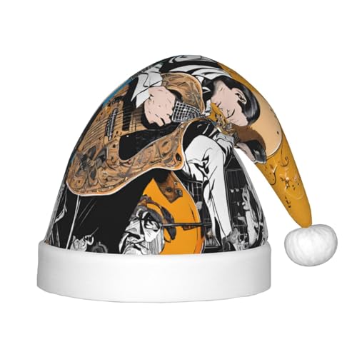 Xdcywbzdbc Magische E-Gitarre Musik Weihnachtsmann Hut Kinder Weihnachtsmann Hut gehobene Weihnachtsmannmütze Plüsch Weihnachtsmannmütze Samt Top mit künstlichem Wollball Feier Party Supplies von Xdcywbzdbc