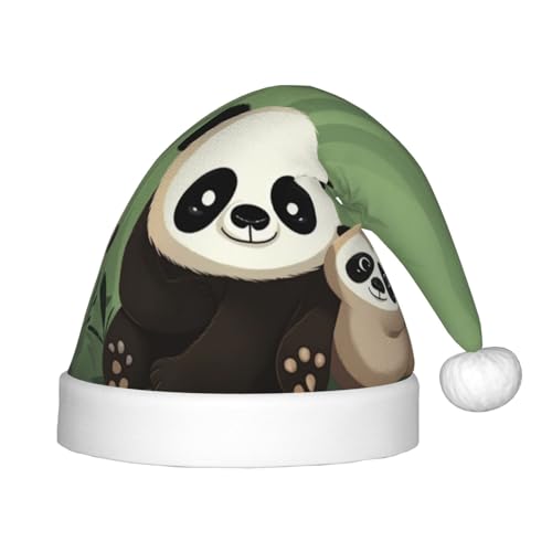 Xdcywbzdbc Niedlicher Panda- und Weihnachtsmann-Mütze, Kinder-Weihnachtsmannmütze, gehobener Weihnachtsmann-Mütze, Plüsch-Weihnachtsmannmütze, Samt-Oberteil mit künstlichem Wollball, Feier, von Xdcywbzdbc